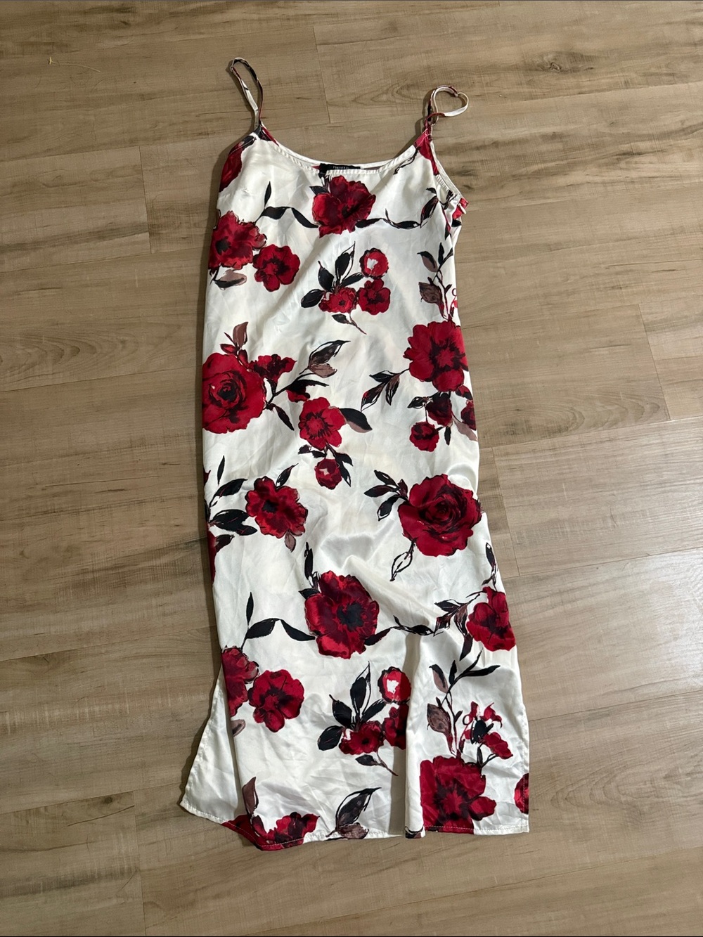 Forever 21 White Slip Dress with Red Rose Print